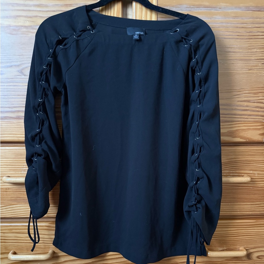 Black Lace-Up Sleeve Top